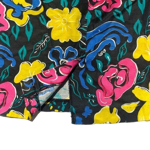 No Excuses 80's Vintage Abstract Neon Floral High Rise A-line Mini Skirt Black 3 - Picture 12 of 12